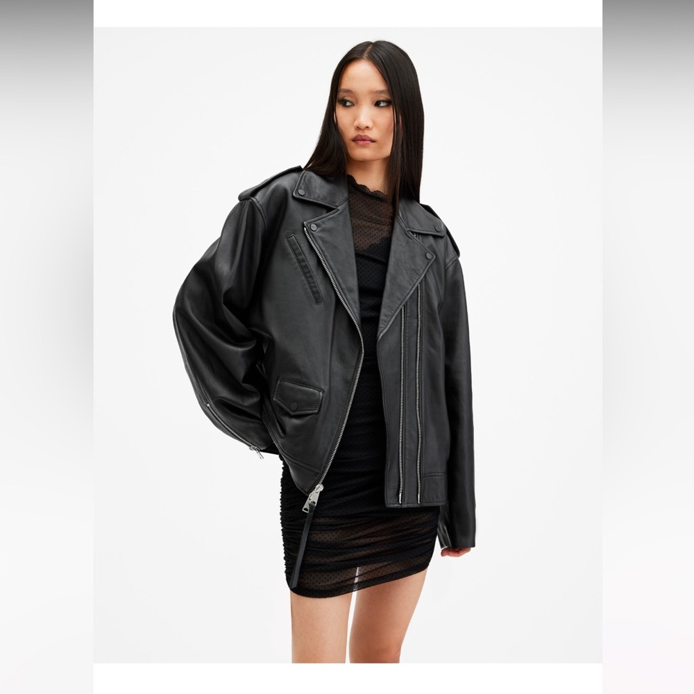 NWT Allsaints Daylen Oversized Leather Biker Size Medium